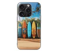ERSTSNCK Compatible with iPhone 15 Case Surf's Up Surfboard Stylish Phone Case for Women Men, Tempered Glass Shockproof Slim Cover for 15 Pro Black
