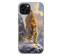 ERSTSNCK Compatible with iPhone 15 Case Tiger Descending The Mountain Stylish Phone Case for Women Men, Tempered Glass Shockproof Slim Cover for 15 Pro Black