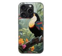 ERSTSNCK Compatible with iPhone 15 Case Toucan in The Rainforest Stylish Phone Case for Women Men, Tempered Glass Shockproof Slim Cover for 15 Pro Black