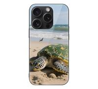 ERSTSNCK Compatible with iPhone 15 Case Turtle Stylish Phone Case for Women Men, Tempered Glass Shockproof Slim Cover for 15 Pro Black
