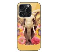 ERSTSNCK Compatible with iPhone 15 Case Two Butterflies and Elephant Stylish Phone Case for Women Men, Tempered Glass Shockproof Slim Cover for 15 Pro