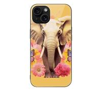 ERSTSNCK Compatible with iPhone 15 Case Two Butterflies and Elephant Stylish Phone Case for Women Men, Tempered Glass Shockproof Slim Cover for 15 Pro