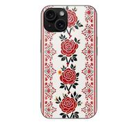 ERSTSNCK Compatible with iPhone 15 Case Ukrainian Embroidery Style Rose Stylish Phone Case for Women Men, Tempered Glass Shockproof Slim Cover for 15 Pro