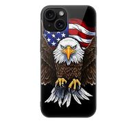 ERSTSNCK Compatible with iPhone 15 Case USA Flag Patriotic Eagle Stylish Phone Case for Women Men, Tempered Glass Shockproof Slim Cover for 15 Pro Black