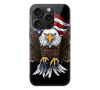 ERSTSNCK Compatible with iPhone 15 Case USA Flag Patriotic Eagle Stylish Phone Case for Women Men, Tempered Glass Shockproof Slim Cover for 15 Pro Black