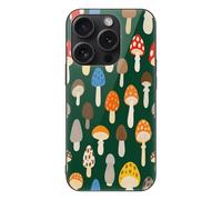 ERSTSNCK Compatible with iPhone 15 Case Various Mushrooms Stylish Phone Case for Women Men, Tempered Glass Shockproof Slim Cover for 15 Pro Black