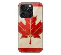 ERSTSNCK Compatible with iPhone 15 Case Vintage Canada Flag Stylish Phone Case for Women Men, Tempered Glass Shockproof Slim Cover for 15 Pro Black