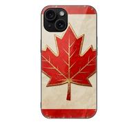 ERSTSNCK Compatible with iPhone 15 Case Vintage Canada Flag Stylish Phone Case for Women Men, Tempered Glass Shockproof Slim Cover for 15 Pro Black