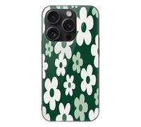 ERSTSNCK Compatible with iPhone 15 Case Vintage Groovy Green Flowers Stylish Phone Case for Women Men, Tempered Glass Shockproof Slim Cover for 15 Pro