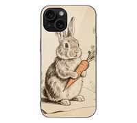 ERSTSNCK Compatible with iPhone 15 Case Vintage Rabbit Stylish Phone Case for Women Men, Tempered Glass Shockproof Slim Cover for 15 Pro Black