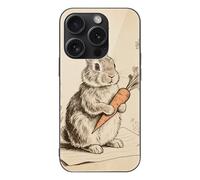 ERSTSNCK Compatible with iPhone 15 Case Vintage Rabbit Stylish Phone Case for Women Men, Tempered Glass Shockproof Slim Cover for 15 Pro Black