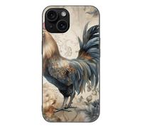 ERSTSNCK Compatible with iPhone 15 Case Watercolor Rooster Stylish Phone Case for Women Men, Tempered Glass Shockproof Slim Cover for 15 Pro