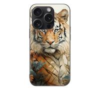 ERSTSNCK Compatible with iPhone 15 Case Watercolor Tiger Pattern Stylish Phone Case for Women Men, Tempered Glass Shockproof Slim Cover for 15 Pro