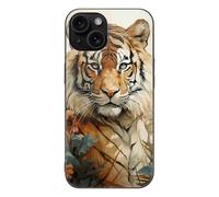 ERSTSNCK Compatible with iPhone 15 Case Watercolor Tiger Pattern Stylish Phone Case for Women Men, Tempered Glass Shockproof Slim Cover for 15 Pro