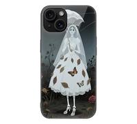 ERSTSNCK Compatible with iPhone 15 Case Wedding Ghost Bride Stylish Phone Case for Women Men, Tempered Glass Shockproof Slim Cover for 15 Pro Black