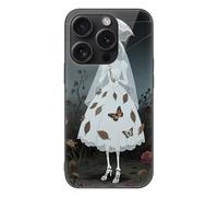 ERSTSNCK Compatible with iPhone 15 Case Wedding Ghost Bride Stylish Phone Case for Women Men, Tempered Glass Shockproof Slim Cover for 15 Pro Black