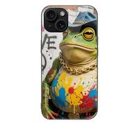 ERSTSNCK Compatible with iPhone 15 Case Western Cowboy Frog Stylish Phone Case for Women Men, Tempered Glass Shockproof Slim Cover for 15 Pro Black