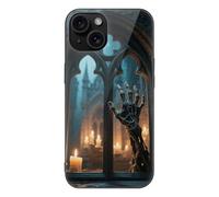 ERSTSNCK Compatible with iPhone 15 Case Witch Castle Stylish Phone Case for Women Men, Tempered Glass Shockproof Slim Cover for 15 Pro Black