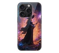 ERSTSNCK Compatible with iPhone 15 Case Witch in The Mysterious Forest Stylish Phone Case for Women Men, Tempered Glass Shockproof Slim Cover for 15 Pro Black