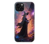 ERSTSNCK Compatible with iPhone 15 Case Witch in The Mysterious Forest Stylish Phone Case for Women Men, Tempered Glass Shockproof Slim Cover for 15 Pro Black