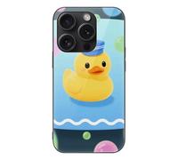 ERSTSNCK Compatible with iPhone 15 Case Yellow Duck and Bubble Pattern Stylish Phone Case for Women Men, Tempered Glass Shockproof Slim Cover for 15 Pro