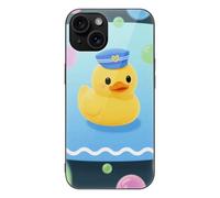 ERSTSNCK Compatible with iPhone 15 Case Yellow Duck and Bubble Pattern Stylish Phone Case for Women Men, Tempered Glass Shockproof Slim Cover for 15 Pro