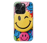 ERSTSNCK Compatible with iPhone 15 Case Yellow Star Happy Face Stylish Phone Case for Women Men, Tempered Glass Shockproof Slim Cover for 15 Pro