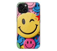 ERSTSNCK Compatible with iPhone 15 Case Yellow Star Happy Face Stylish Phone Case for Women Men, Tempered Glass Shockproof Slim Cover for 15 Pro
