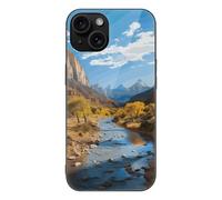 ERSTSNCK Compatible with iPhone 15 Case Zion National Park Stylish Phone Case for Women Men, Tempered Glass Shockproof Slim Cover for 15 Pro Black