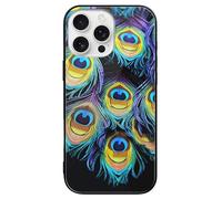 ERSTSNCK Compatible with iPhone 16 Case A Bunch of Peacock Feathers Stylish Phone Case for Women Men, Tempered Glass Shockproof Slim Cover for 16 Pro Black