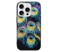 ERSTSNCK Compatible with iPhone 16 Case A Bunch of Peacock Feathers Stylish Phone Case for Women Men, Tempered Glass Shockproof Slim Cover for 16 Pro Black