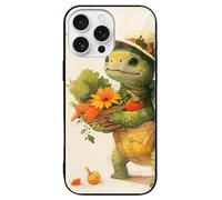 ERSTSNCK Compatible with iPhone 16 Case A Cartoon Turtle Stylish Phone Case for Women Men, Tempered Glass Shockproof Slim Cover for 16 Pro Black