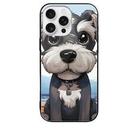 ERSTSNCK Compatible with iPhone 16 Case Adorable Schnauzer Stylish Phone Case for Women Men, Tempered Glass Shockproof Slim Cover for 16 Pro Black
