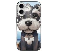 ERSTSNCK Compatible with iPhone 16 Case Adorable Schnauzer Stylish Phone Case for Women Men, Tempered Glass Shockproof Slim Cover for 16 Pro Black