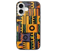 ERSTSNCK Compatible with iPhone 16 Case African Ethnic Pattern Stylish Phone Case for Women Men, Tempered Glass Shockproof Slim Cover for 16 Pro Black
