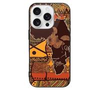 ERSTSNCK Compatible with iPhone 16 Case African Map Ethnic Pattern Stylish Phone Case for Women Men, Tempered Glass Shockproof Slim Cover for 16 Pro Black