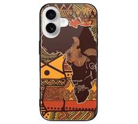 ERSTSNCK Compatible with iPhone 16 Case African Map Ethnic Pattern Stylish Phone Case for Women Men, Tempered Glass Shockproof Slim Cover for 16 Pro Black