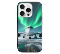 ERSTSNCK Compatible with iPhone 16 Case Airplane Under The Polar Night Sky Stylish Phone Case for Women Men, Tempered Glass Shockproof Slim Cover for 16 Pro Black