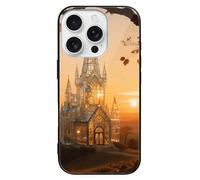 ERSTSNCK Compatible with iPhone 16 Case Amber Castle Scenery Stylish Phone Case for Women Men, Tempered Glass Shockproof Slim Cover for 16 Pro Black