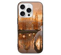 ERSTSNCK Compatible with iPhone 16 Case Amber Castle Stylish Phone Case for Women Men, Tempered Glass Shockproof Slim Cover for 16 Pro Black