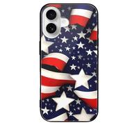ERSTSNCK Compatible with iPhone 16 Case American Flag Stars Stripes Stylish Phone Case for Women Men, Tempered Glass Shockproof Slim Cover for 16 Pro