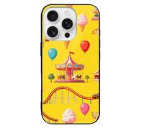 ERSTSNCK Compatible with iPhone 16 Case Amusement Park Stylish Phone Case for Women Men, Tempered Glass Shockproof Slim Cover for 16 Pro Black