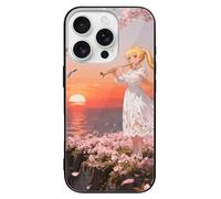 ERSTSNCK Compatible with iPhone 16 Case Anime Flute Player Stylish Phone Case for Women Men, Tempered Glass Shockproof Slim Cover for 16 Pro Black
