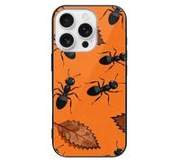 ERSTSNCK Compatible with iPhone 16 Case Ant & Leaf Stylish Phone Case for Women Men, Tempered Glass Shockproof Slim Cover for 16 Pro Black