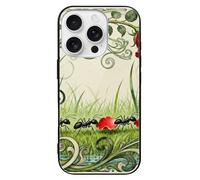 ERSTSNCK Compatible with iPhone 16 Case Ant Rose Petal Carry Stylish Phone Case for Women Men, Tempered Glass Shockproof Slim Cover for 16 Pro