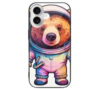 ERSTSNCK Compatible with iPhone 16 Case Astronaut Animal Art Stylish Phone Case for Women Men, Tempered Glass Shockproof Slim Cover for 16 Pro