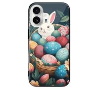 ERSTSNCK Compatible with iPhone 16 Case Basket and Easter Eggs Stylish Phone Case for Women Men, Tempered Glass Shockproof Slim Cover for 16 Pro Black