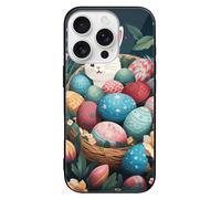 ERSTSNCK Compatible with iPhone 16 Case Basket and Easter Eggs Stylish Phone Case for Women Men, Tempered Glass Shockproof Slim Cover for 16 Pro Black