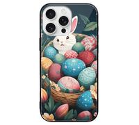 ERSTSNCK Compatible with iPhone 16 Case Basket and Easter Eggs Stylish Phone Case for Women Men, Tempered Glass Shockproof Slim Cover for 16 Pro Black