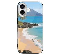 ERSTSNCK Compatible with iPhone 16 Case Beautiful Coastline of Volcanic Island Stylish Phone Case for Women Men, Tempered Glass Shockproof Slim Cover for 16 Pro Black